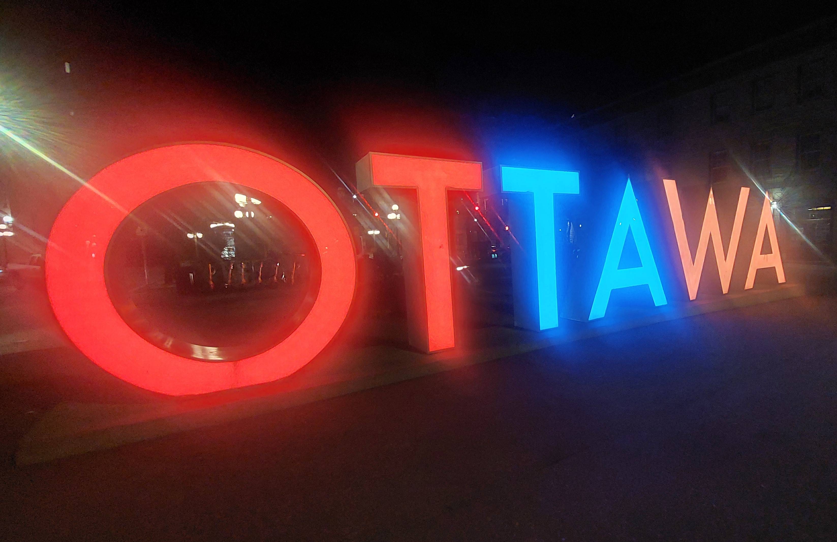 “Ottawa” sign Illumination in the Colors of the Armenian flag