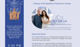 Announcement of a book presentation at the Embassy of Armenia, titled “Aghtamar: The Armenian Architectural Masterpiece”